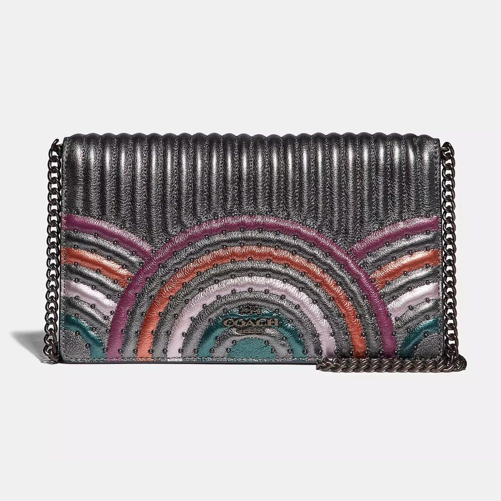 Coach Callie Chain Clutch, Metallic Multicolor Colorblock Deco Quilting & Rivets